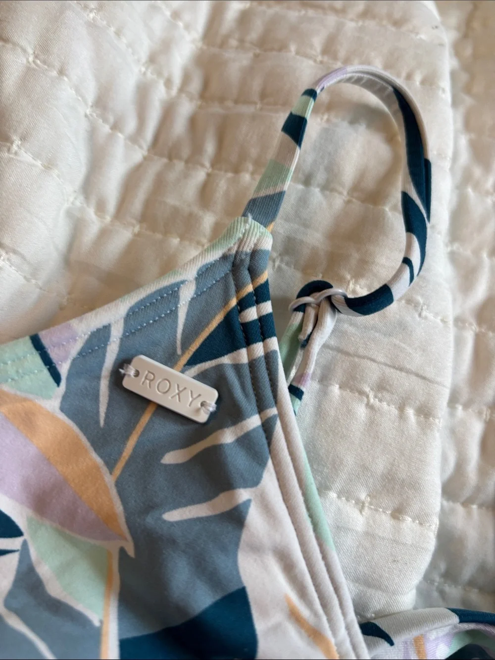 Roxy Floral Print Bikini Set in Cream, Blue, Green, Lavender lined 2 piece set